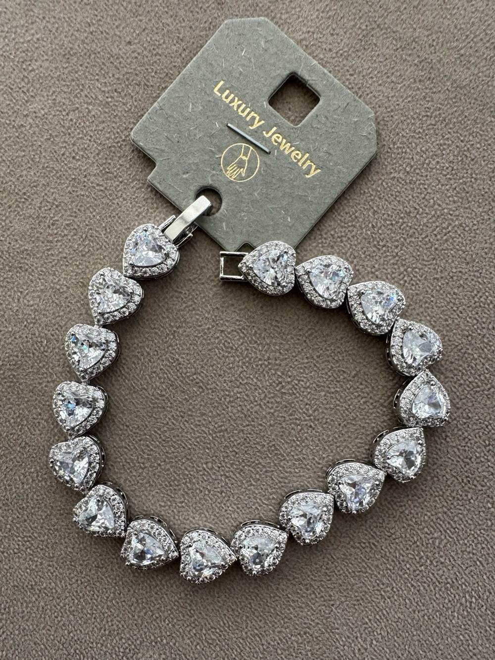NWT Silver Plated Heart CZ Tennis Bracelet 7.5” end to end